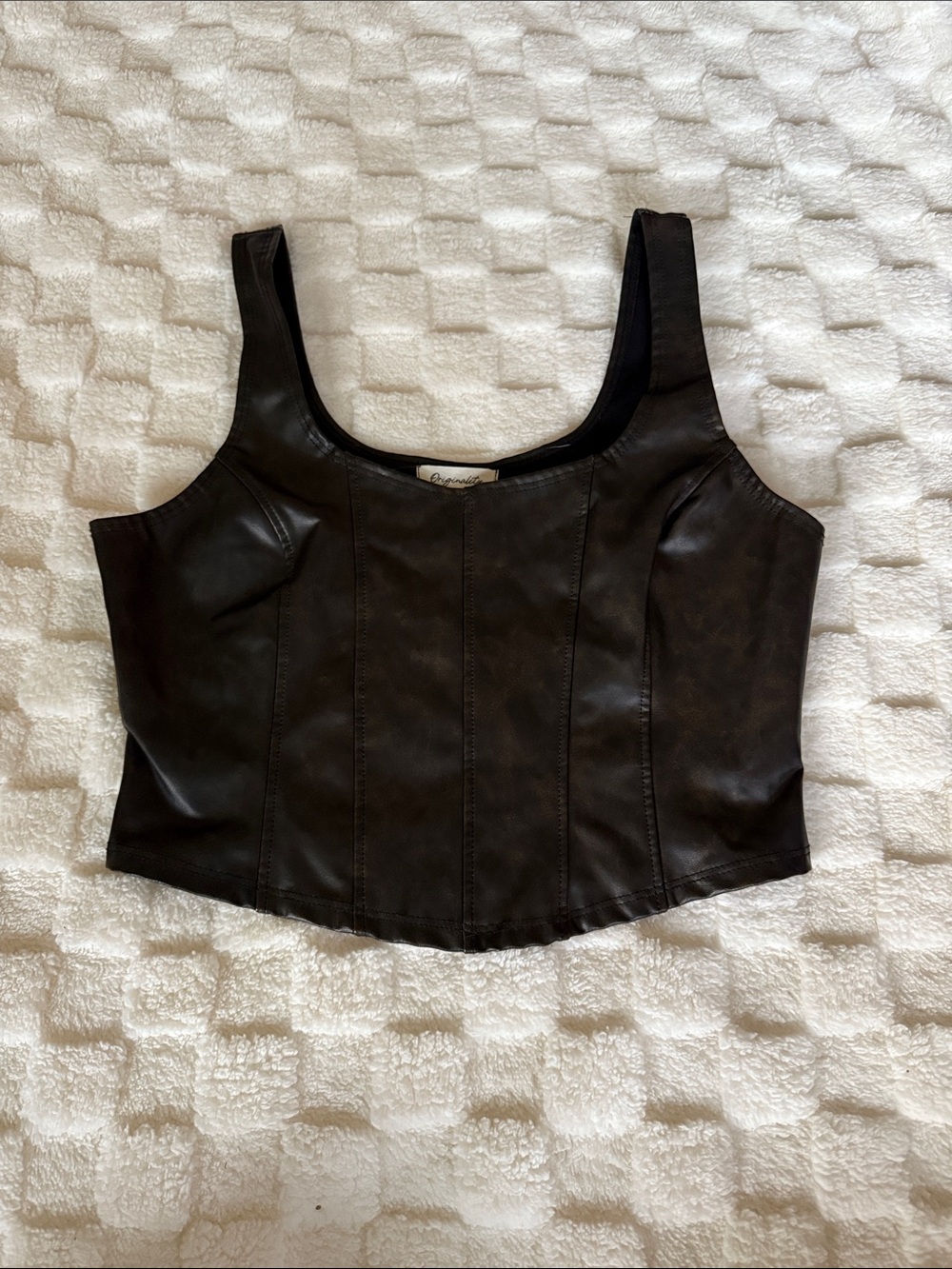 Black Faux Leather Cropped Tank Top